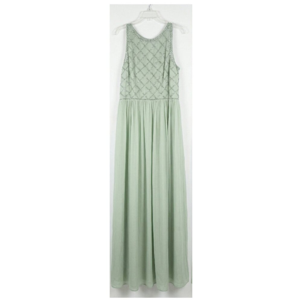 Adrianna Papell Mint Green Beaded Chiffon Gown Dress Size 14